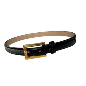 Motion East leather dress belt w/ gold finished rectangular buckle | small